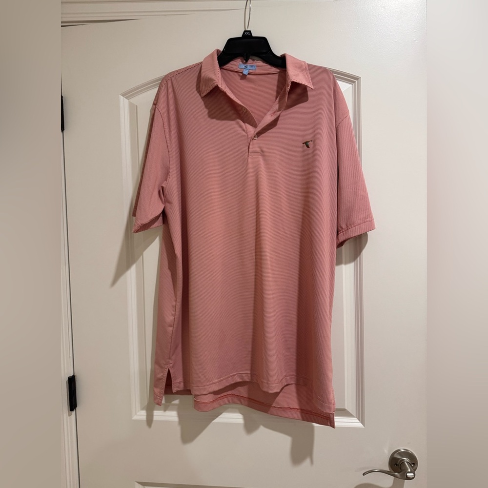 Men's Red/White Striped Polo Shirt - XL